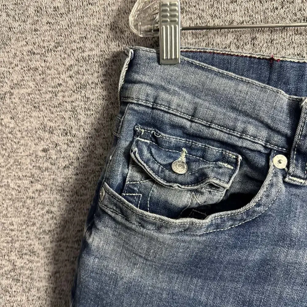 True Religion Men's 34 Blue Stretch Denim Ricky Relaxed Straight Leg Jeans